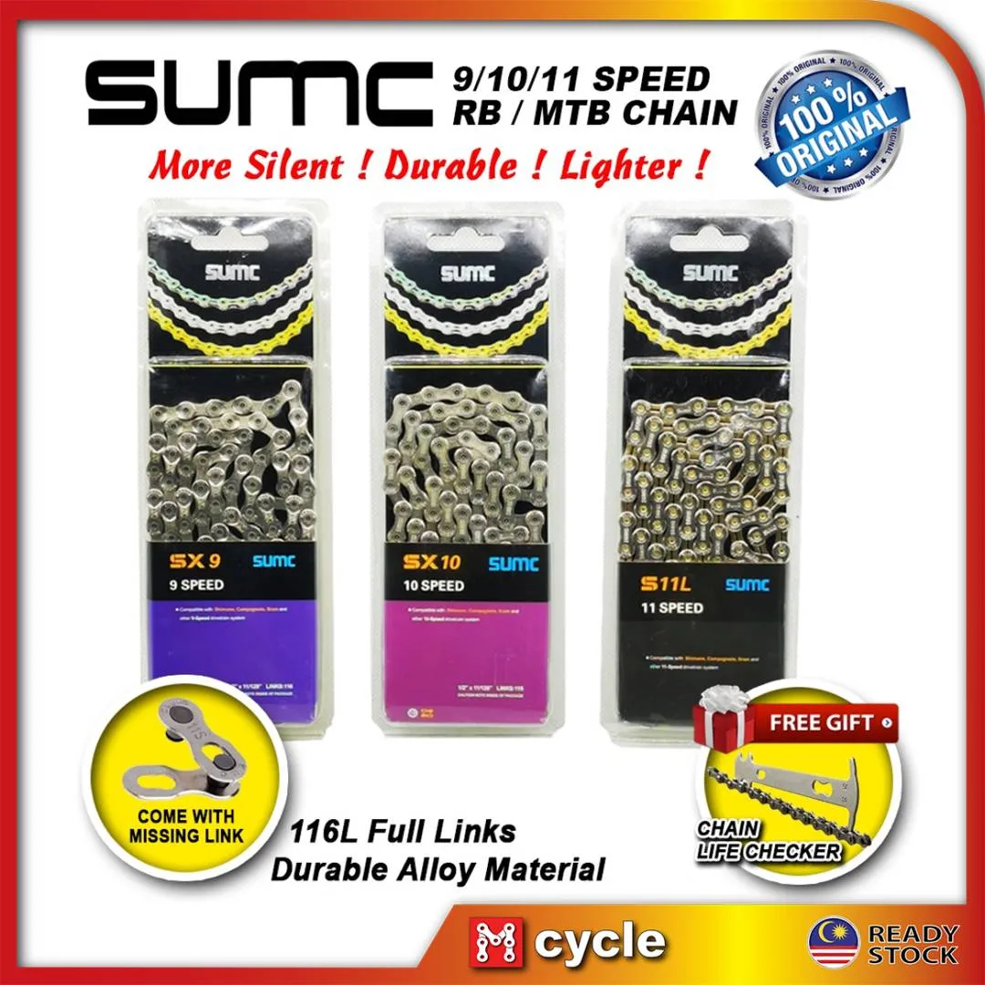 SUMC 9 10 11 Speed Bicycle Chain 116L Silent Durable Light Weight Road Bike MTB Hollow Chains
