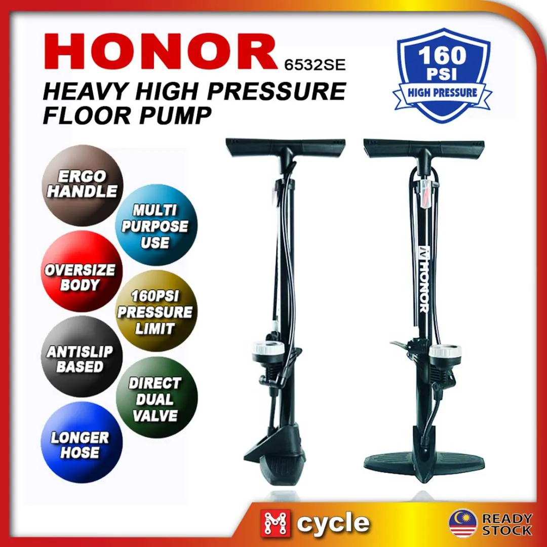 HONOR 6532SE HEAVY DUTY BICYCLE FLOOR PUMP 160PSI HIGH PRESSURE DUAL VALVE AV FV