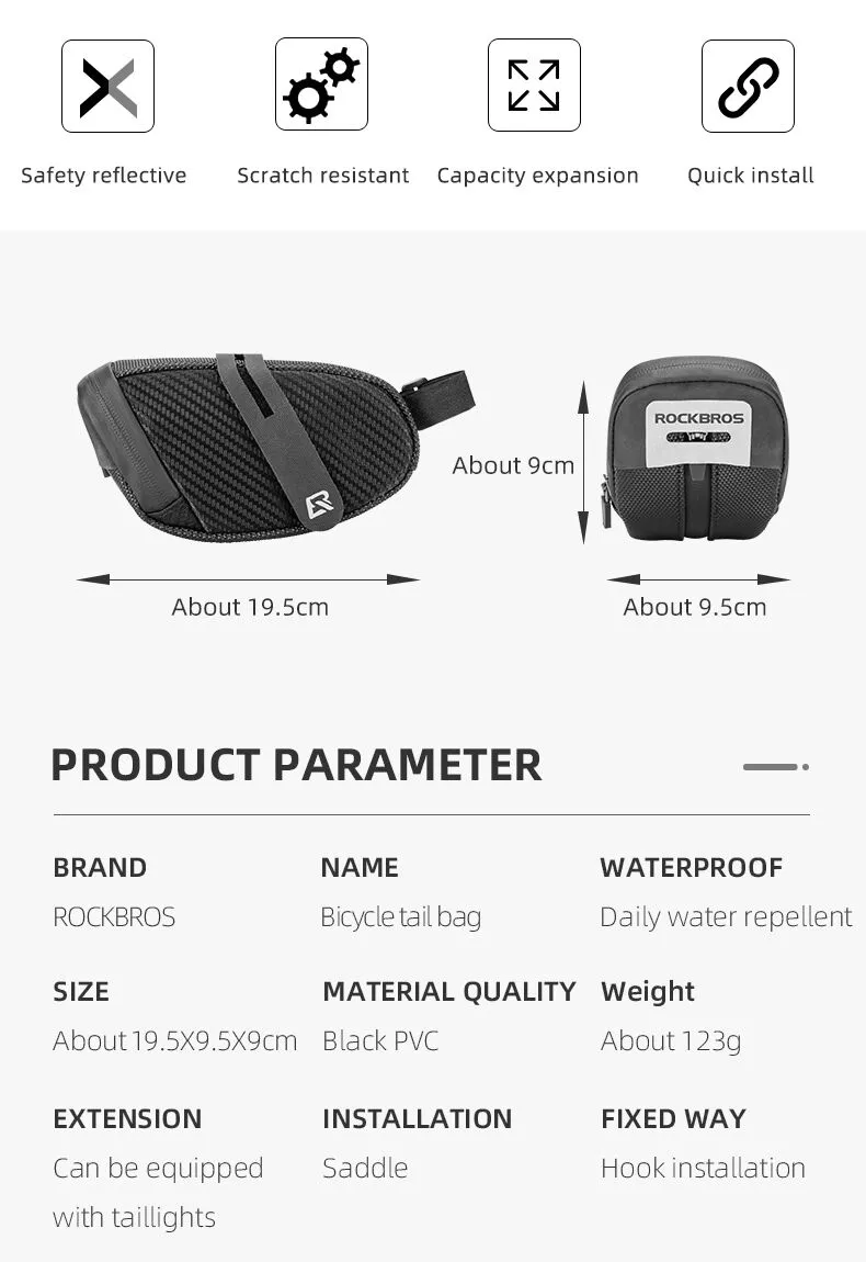 ROCKBROS Bicycle Saddle Tail Bag | Mini Tool Bag (C28) / Large Space Bag (B74)
