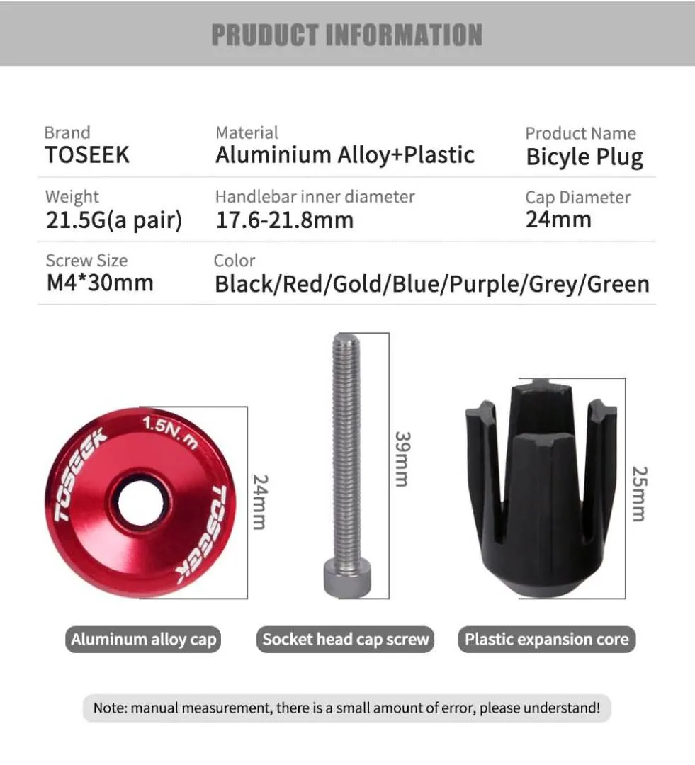 TOSEEK Bicycle Plug | All Size Handlebar End Cap | MTB Road TT | Aluminium Alloy Lock | Black Colour