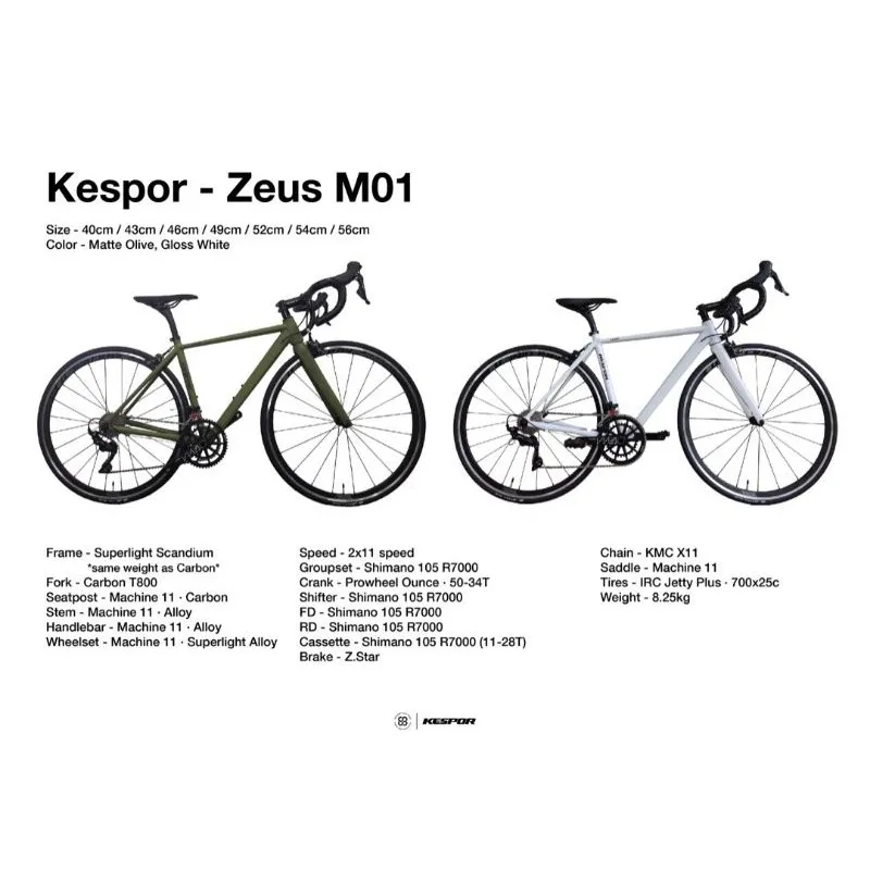 Kespor Zeus M01 Road Bike / Superlight Scandium (Size 46)
