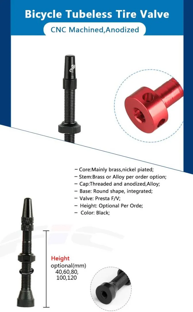 Bicycle Valve 2 pcs 40/60/80/100 MTB Road Bike F/V Presta Tubeless Tires Anodize Aluminum Alloy Cap