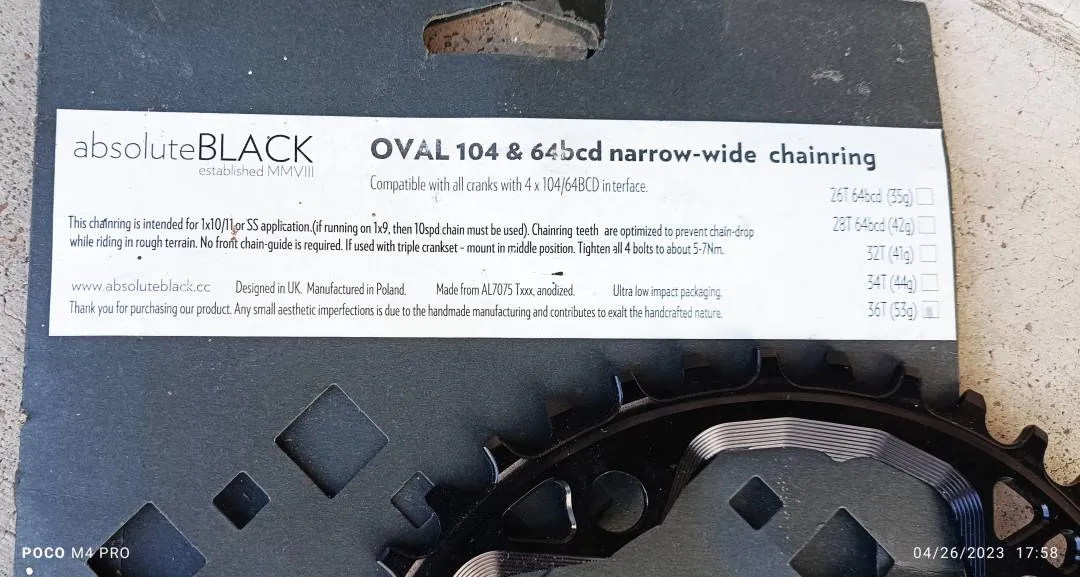 Absolute Black Oval 36t Chainrings