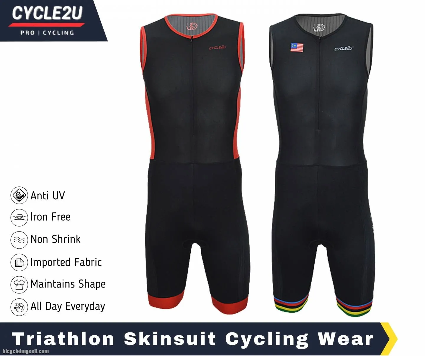 Triathlon Sport cycling compression Trisuit with Front YKK Zipper
