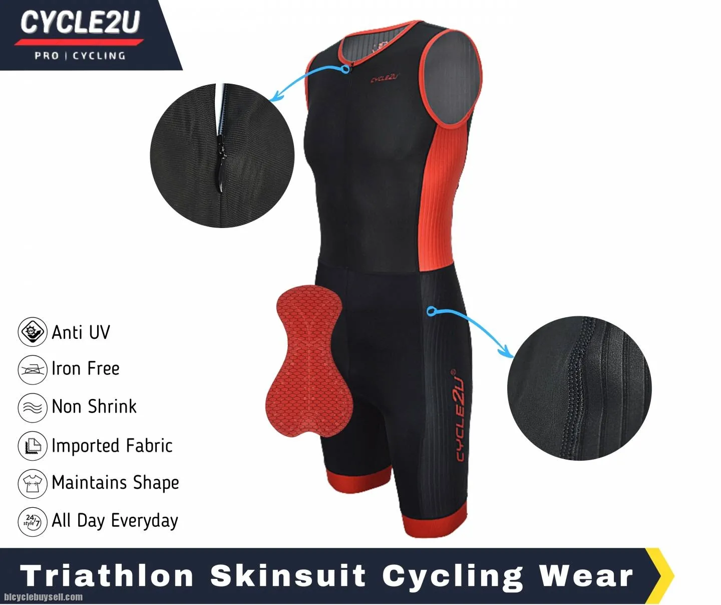 Triathlon Sport cycling compression Trisuit with Front YKK Zipper
