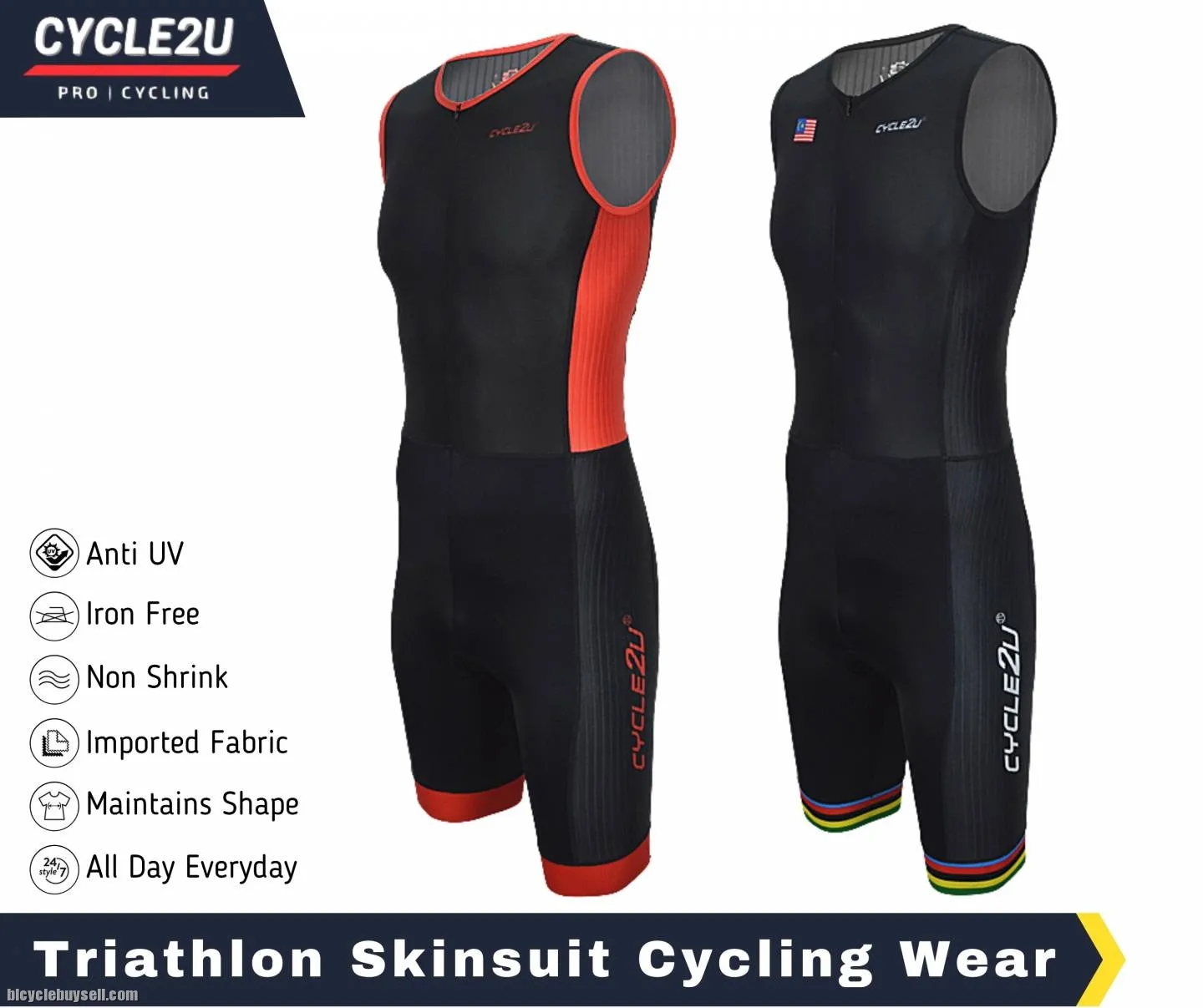 Triathlon Sport cycling compression Trisuit with Front YKK Zipper