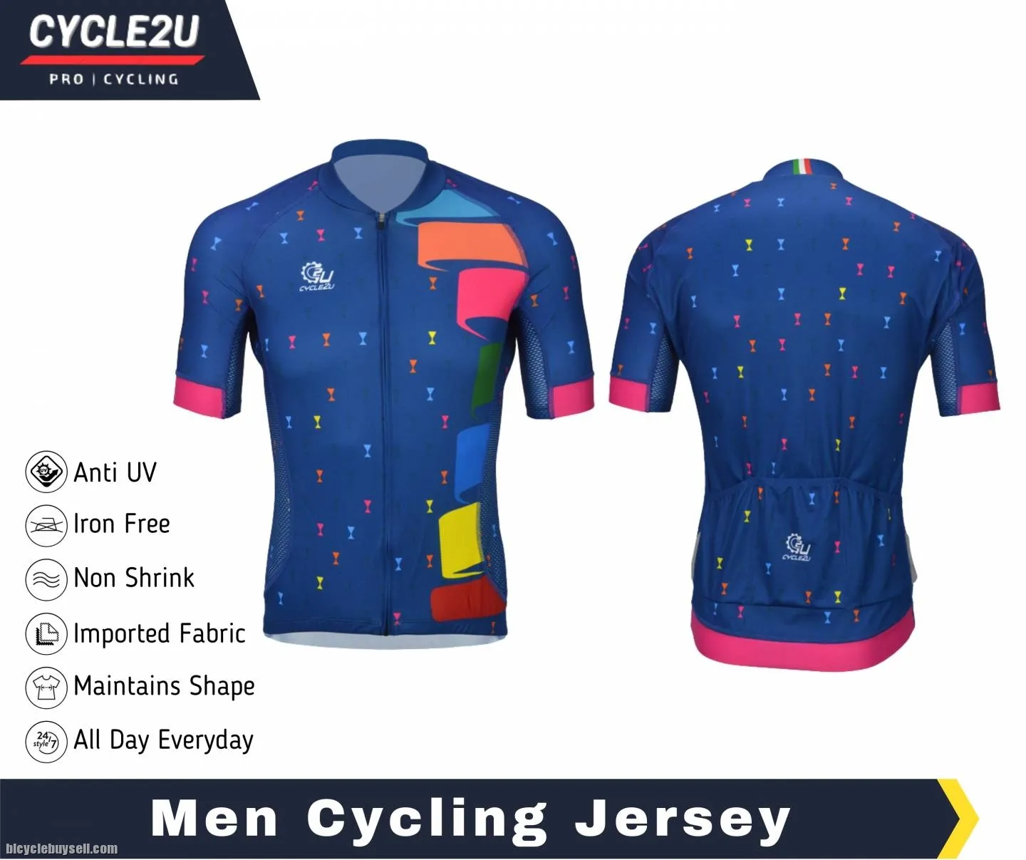 CYCLE2U Premier Quality Man''s Shorts Sleeve Cycling Jersey