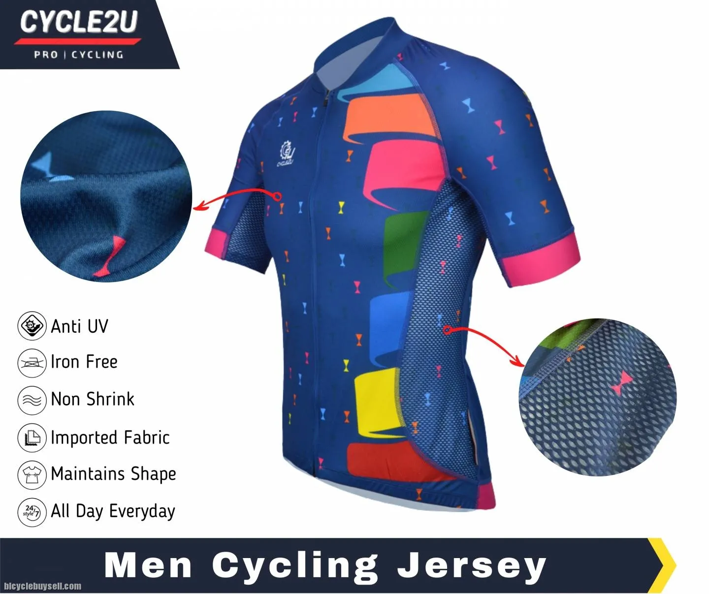 CYCLE2U Premier Quality Man''s Shorts Sleeve Cycling Jersey