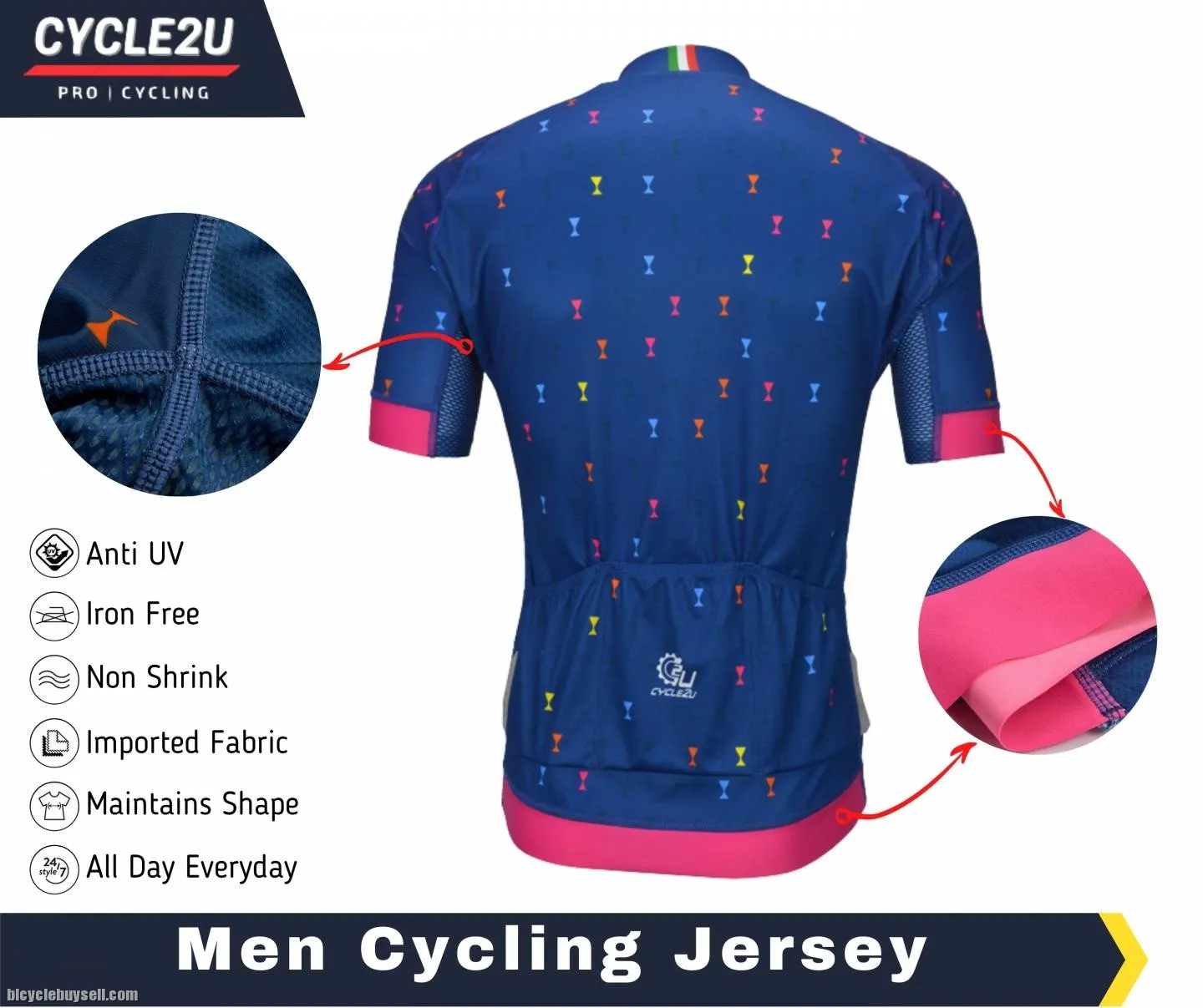 CYCLE2U Premier Quality Man''s Shorts Sleeve Cycling Jersey