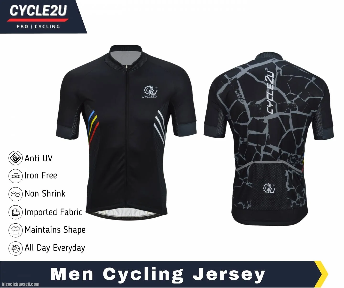 CYCLE2U PROFESSIONAL MAN'S SHORTS SLEEVE CYCLING JERSEY