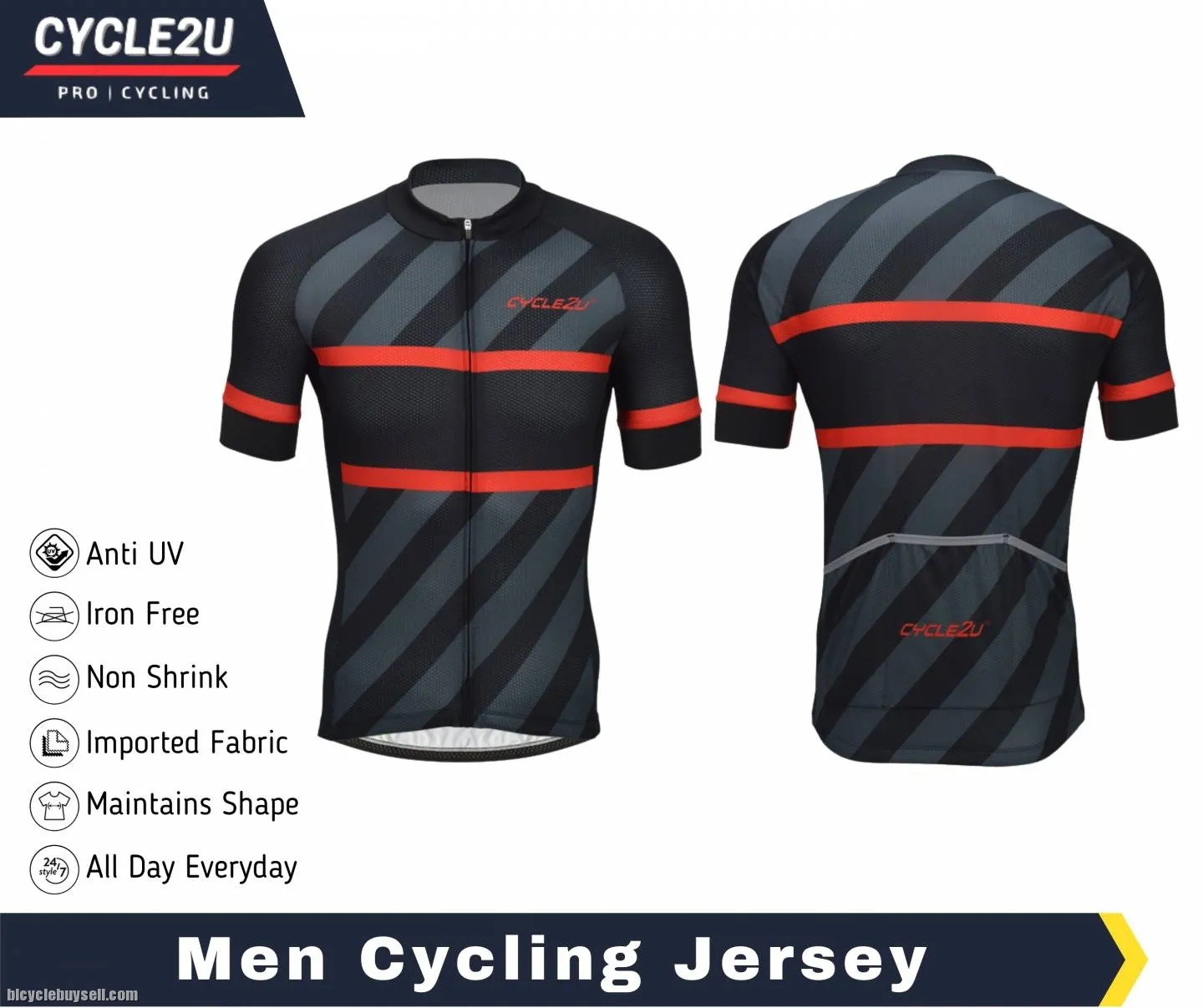 CYCLE2U Professional Man''s Shorts Sleeve Cycling Jersey
