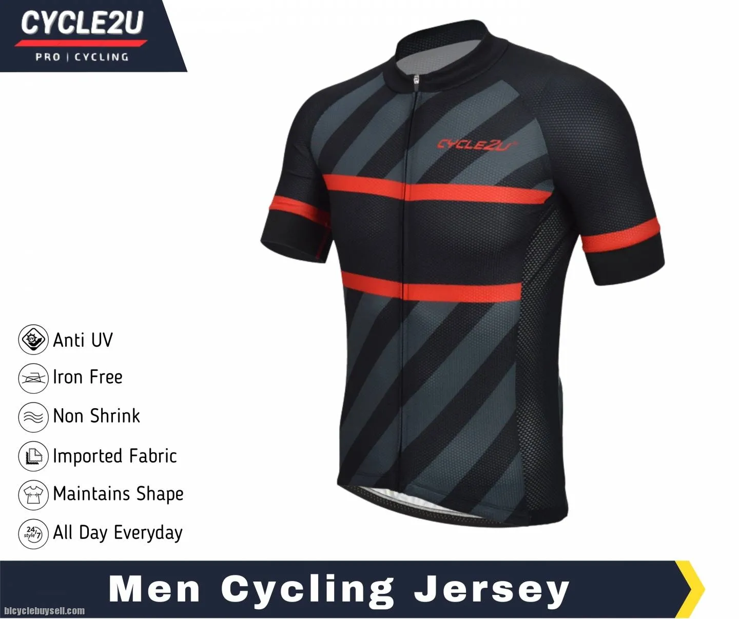 CYCLE2U Professional Man''s Shorts Sleeve Cycling Jersey