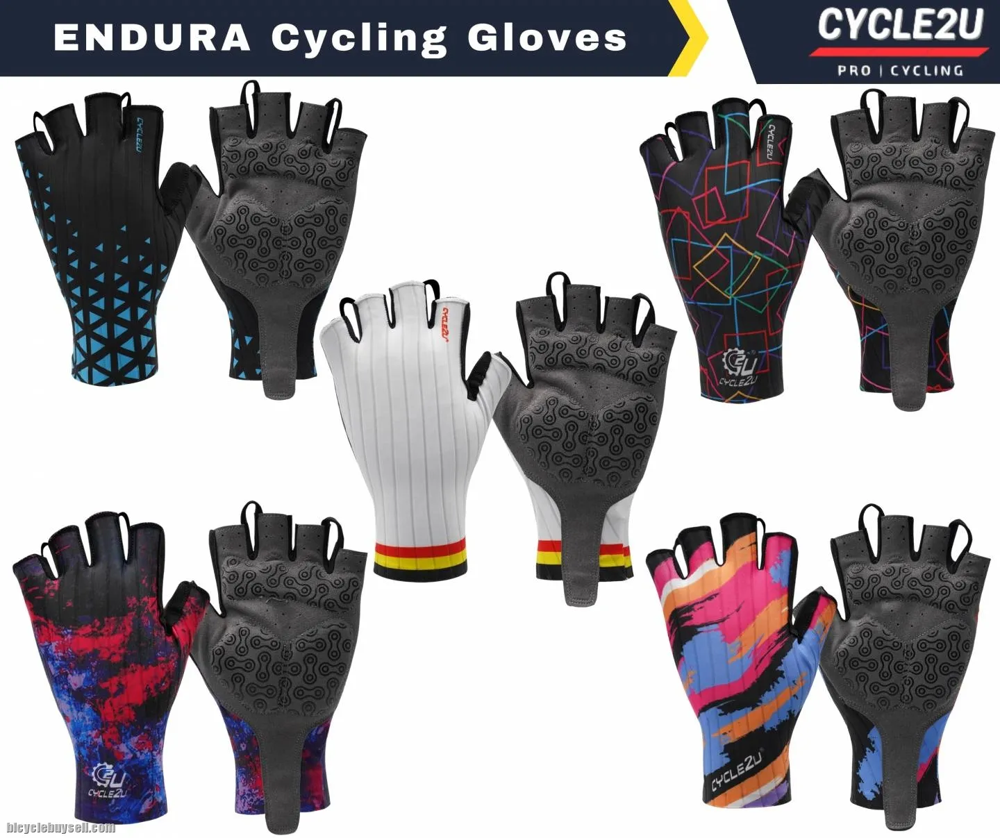ðŸ”¥Ready StockðŸ”¥CYCLE2U Endura Half Finger Silicone Anti-Slip Shock Absorption Cycling Glove Sport Gl