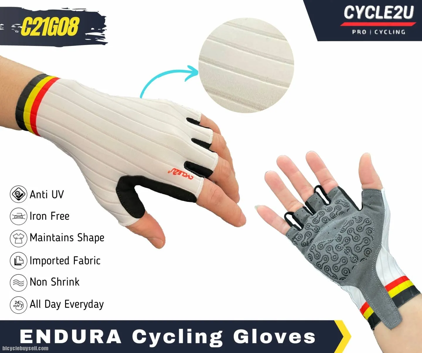 ðŸ”¥Ready StockðŸ”¥CYCLE2U Endura Half Finger Silicone Anti-Slip Shock Absorption Cycling Glove Sport Gl
