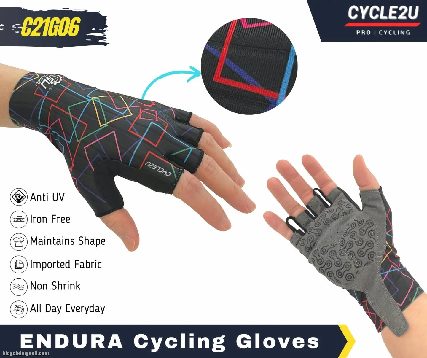 ðŸ”¥Ready StockðŸ”¥CYCLE2U Endura Half Finger Silicone Anti-Slip Shock Absorption Cycling Glove Sport Gl