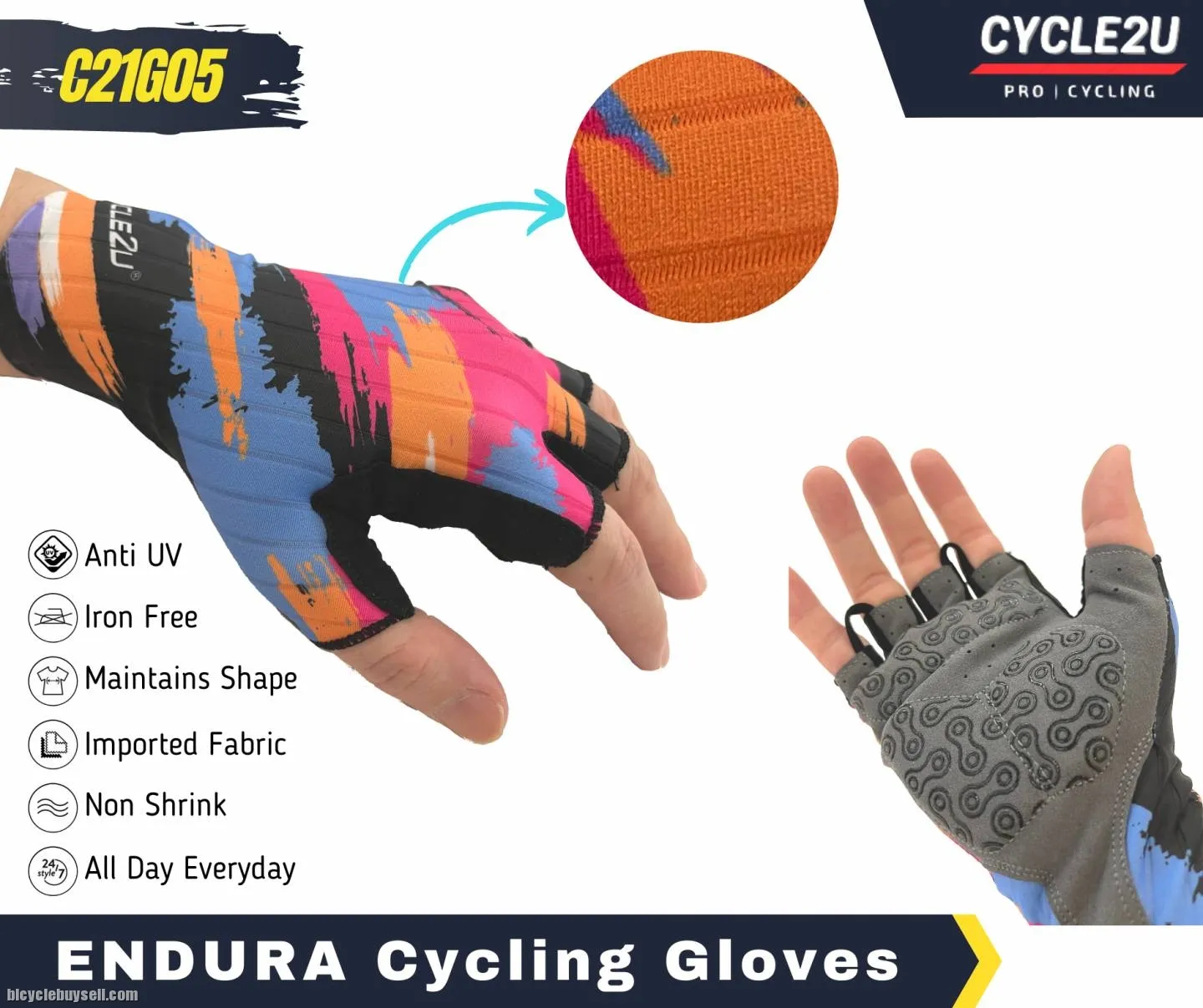 ðŸ”¥Ready StockðŸ”¥CYCLE2U Endura Half Finger Silicone Anti-Slip Shock Absorption Cycling Glove Sport Gl