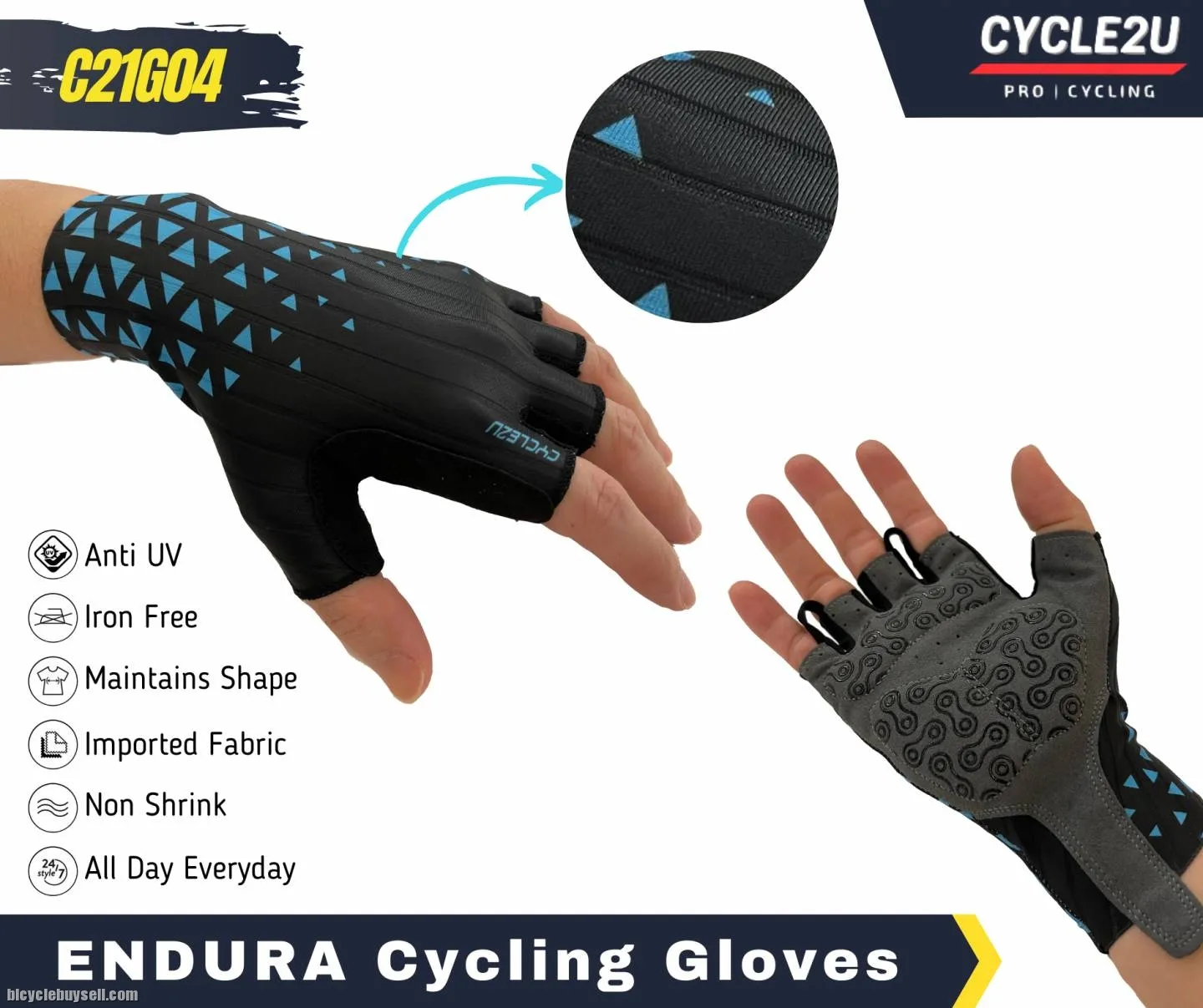 ðŸ”¥Ready StockðŸ”¥CYCLE2U Endura Half Finger Silicone Anti-Slip Shock Absorption Cycling Glove Sport Gl