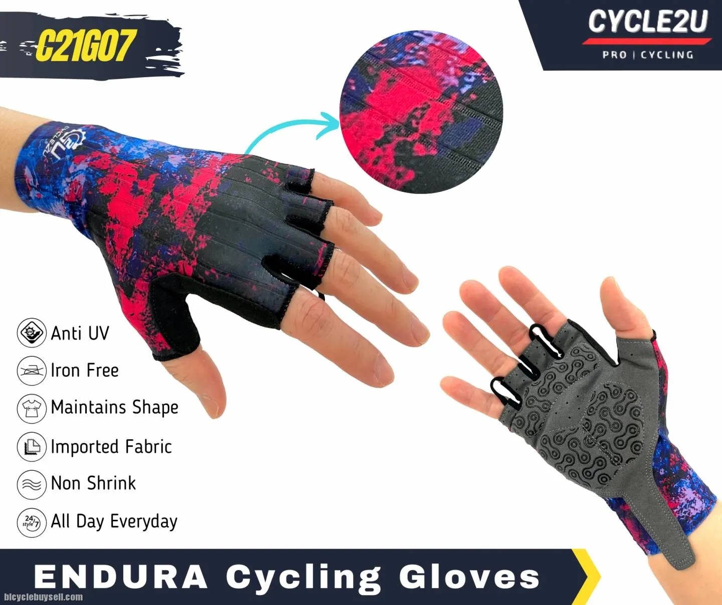 ðŸ”¥Ready StockðŸ”¥CYCLE2U Endura Half Finger Silicone Anti-Slip Shock Absorption Cycling Glove Sport Gl