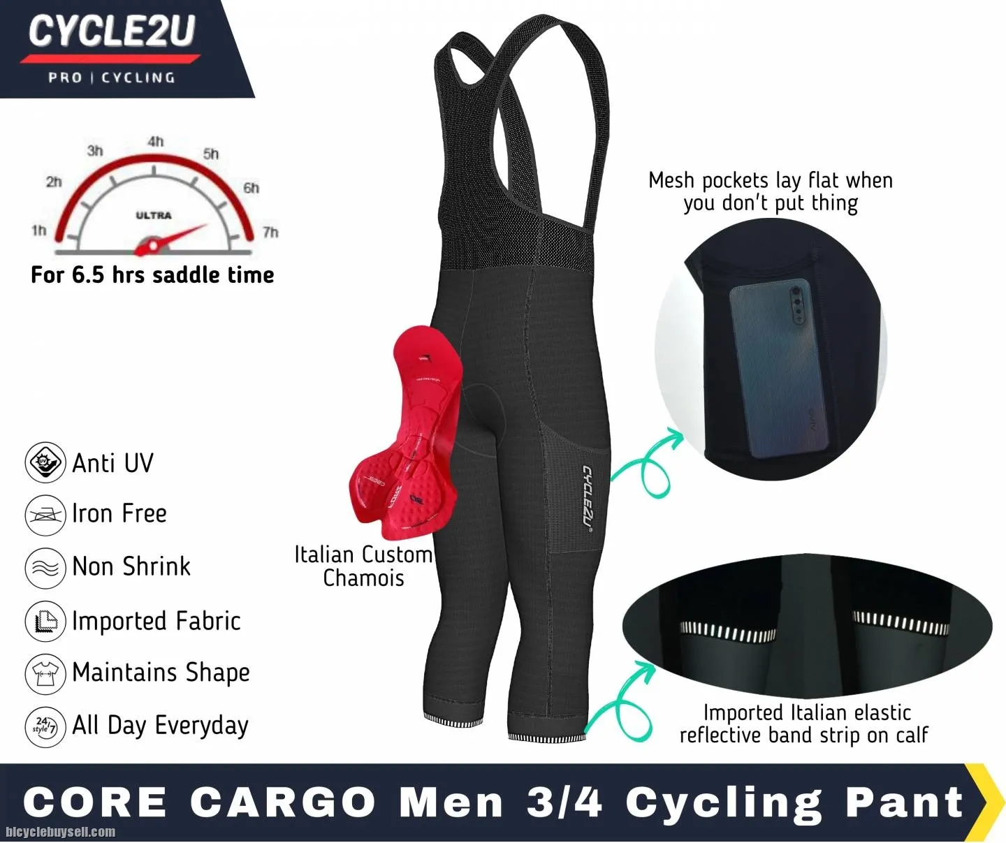 ðŸ”¥Ready StockðŸ”¥ CYCLE2U Men 3/4 GEL Cycling Pants Cycling Pant Cycling Shorts Cycling Short Pocket C