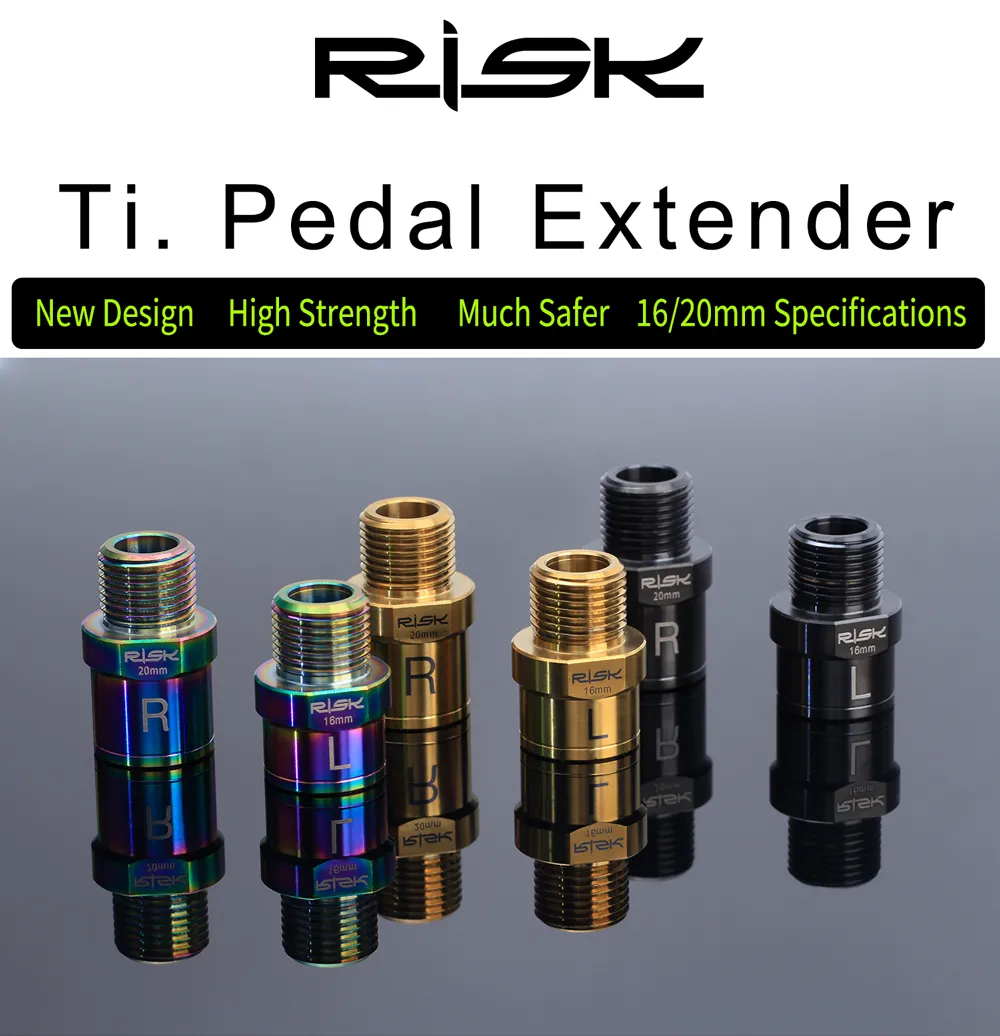 RISK Ti Bike Pedal Axle Extender w/ Bolts &amp; Spacers, 16mm/20mm, for MTB/Road Bike Pedals, 1 Pair.