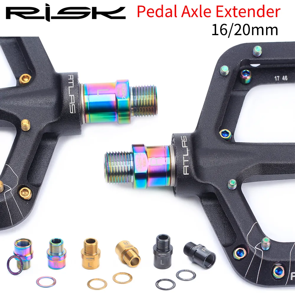 RISK Ti Bike Pedal Axle Extender w/ Bolts &amp; Spacers, 16mm/20mm, for MTB/Road Bike Pedals, 1 Pair.