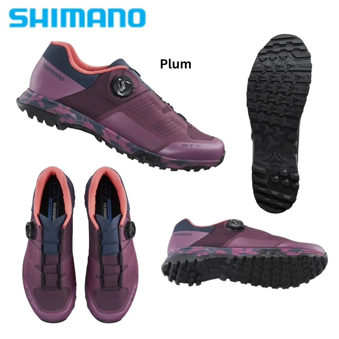 Shimano ET7 ET700 Women Men Black Blue Plum BOA Flat Shoe E-Biked Rated Stiff Sole