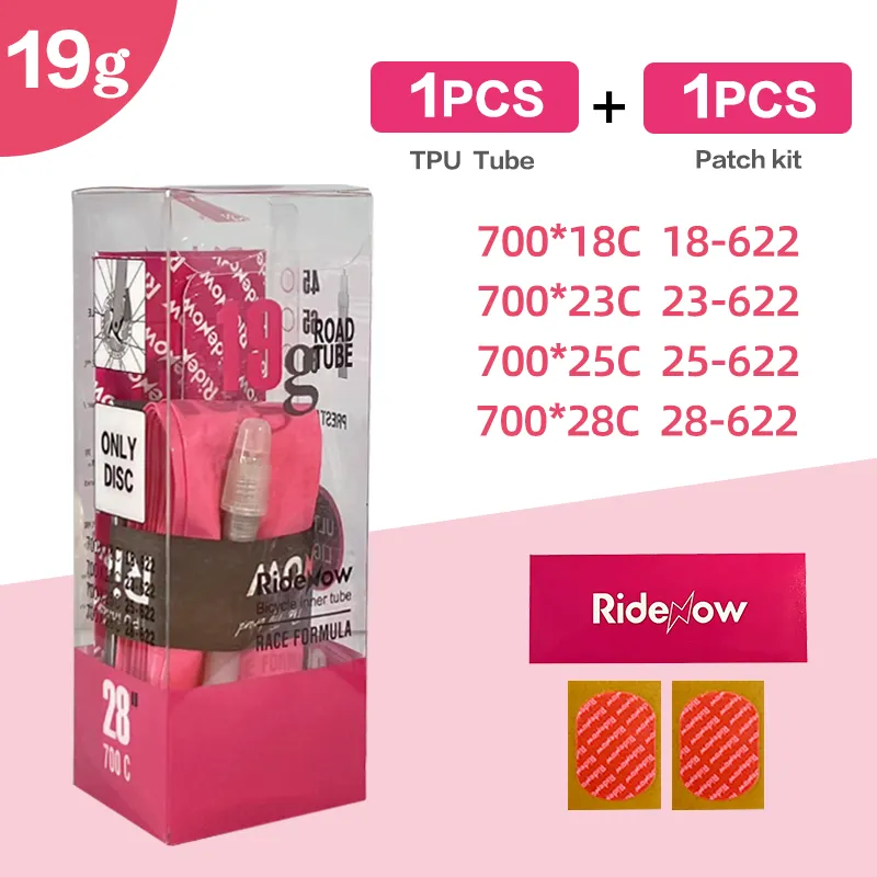 Ridenow Ultralight 19g TPU Tube 700x18-28c 45/65/85mm 700c Super Light Innertube for disc brake bike
