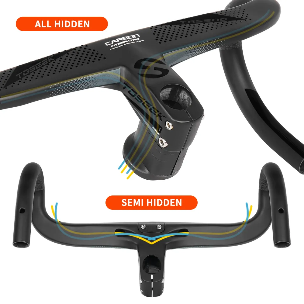 TOSEEK TR5500 Full Internal Cable Routing Road Bicycle Handlebar T800 Carbon Integrated Handlebar