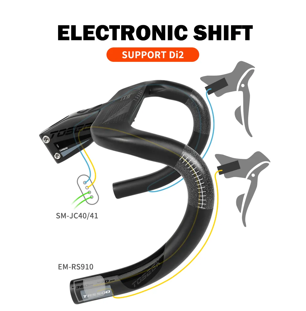 TOSEEK TR5500 Full Internal Cable Routing Road Bicycle Handlebar T800 Carbon Integrated Handlebar