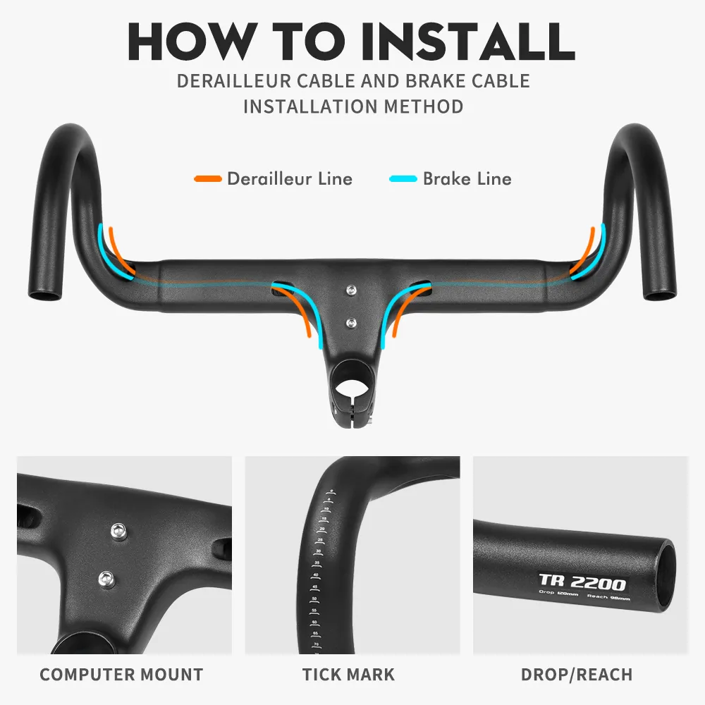 TOSEEK TR2200 T800 Carbon integrated Road Bike Handlebar Stem