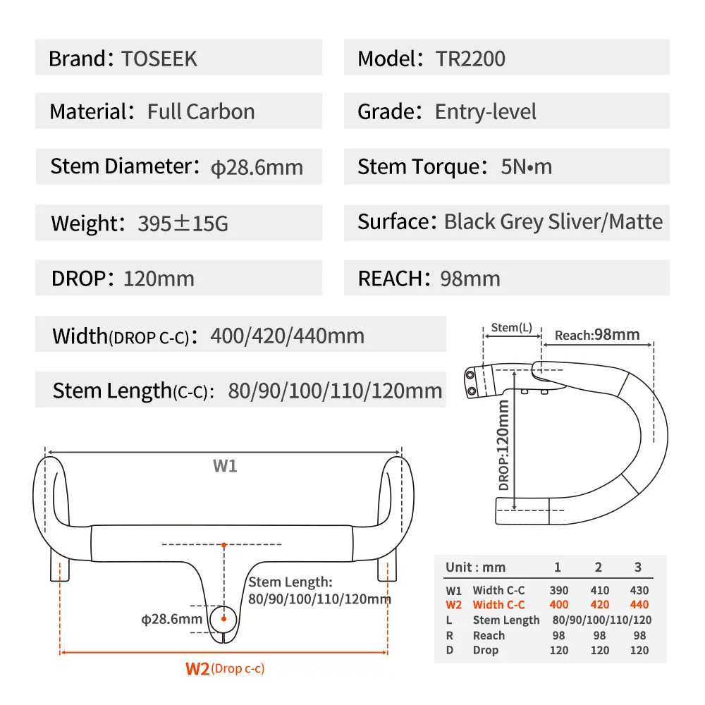 TOSEEK TR2200 T800 Carbon integrated Road Bike Handlebar Stem