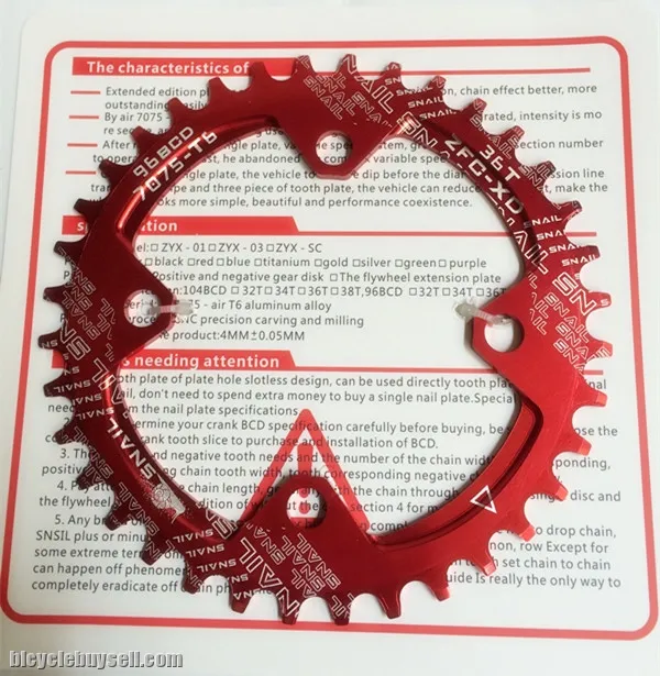 SNAIL 96BCD OVAL Chainring SNAIL 34T 36T MTB Narrow Wide Crankset