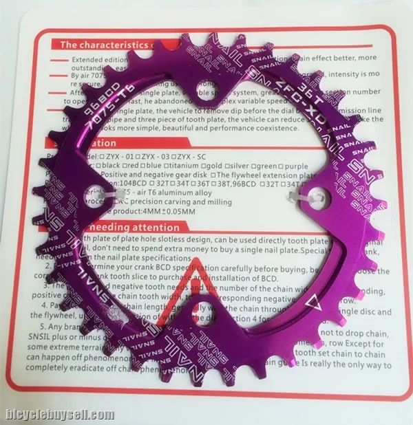 SNAIL 96BCD OVAL Chainring SNAIL 34T 36T MTB Narrow Wide Crankset