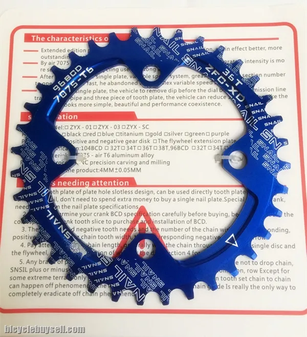 SNAIL 96BCD OVAL Chainring SNAIL 34T 36T MTB Narrow Wide Crankset