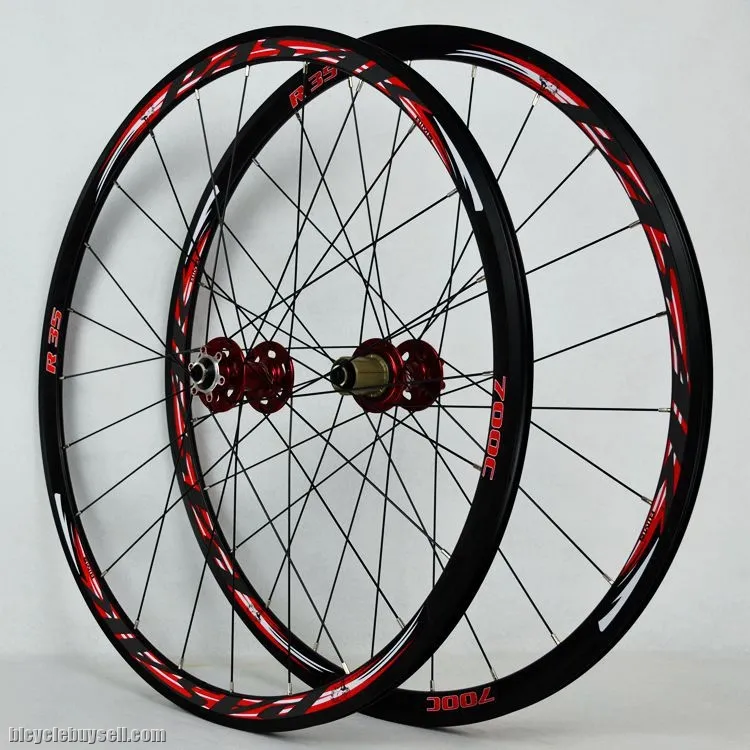 Pasak R35 700C disc brake lightweight wheelset roadbike clincher road rims [RED]