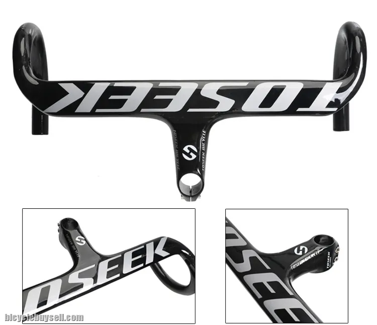Toseek Carbon Fiber Road Bike Integrated Handlebar Racing Aero Drop Bar Stem Superlight (glossy)