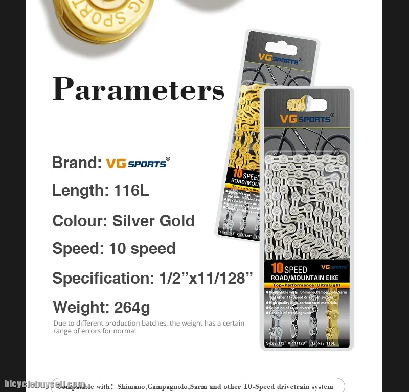 VG Sports 10 speeds 10s  Bicycle chain silver half hollow bike chain mountain road bike full hollow