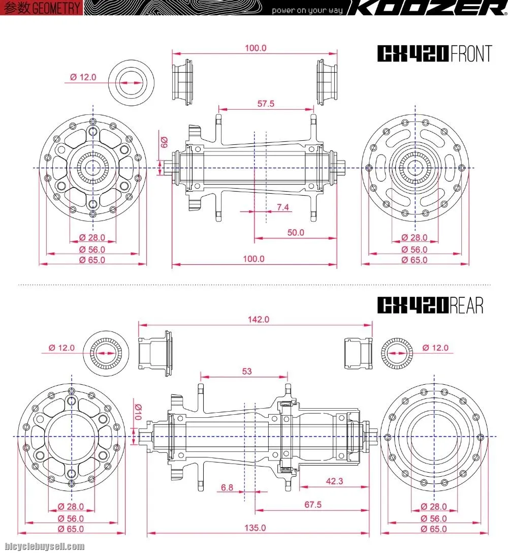Koozer CX420 6 Pawls 72 Clicks 28 Holes Road Bike Disc Brake Bicycle Hub QR 8 9 10 11S Thru Axle