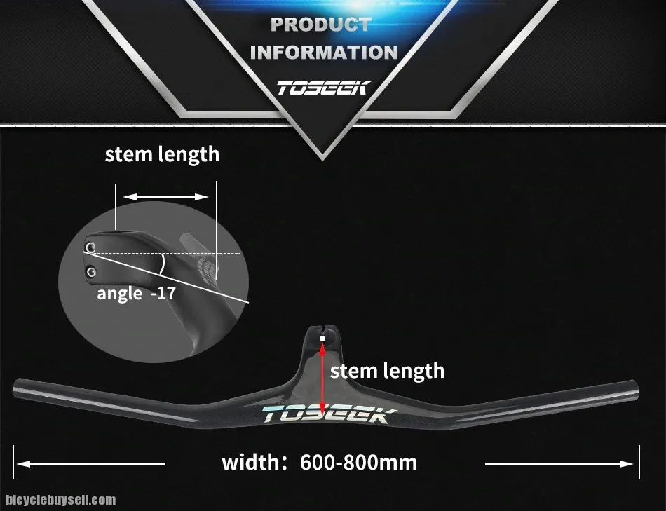 Toseek MTB intergrated carbon fibre handlebar Matte (black)   800mm