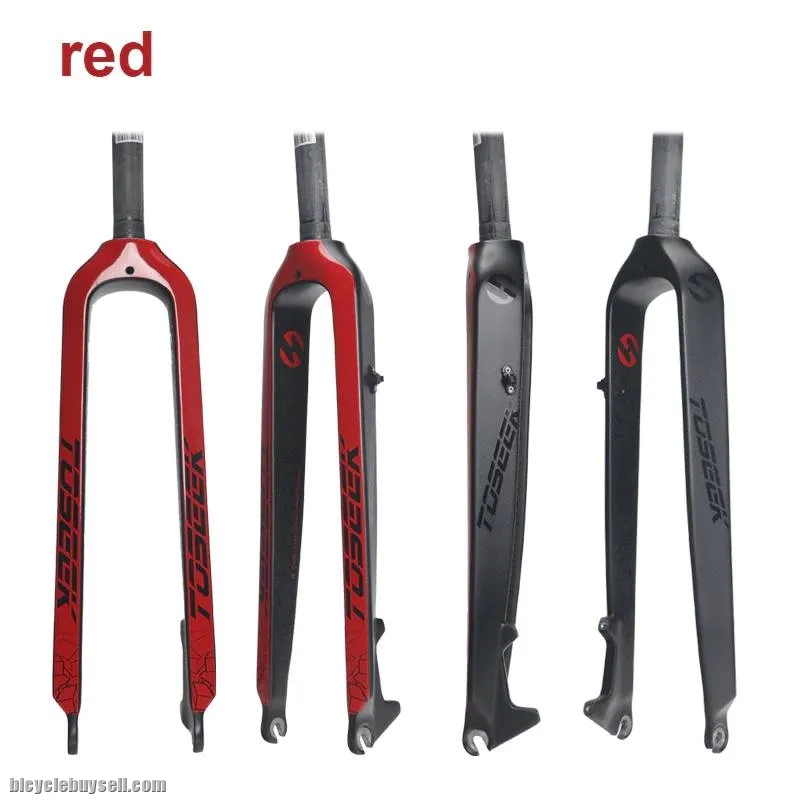 TOSEEK Full 3K Carbon Fiber Mountain Bike Fork 1-1/8" (28.6mm) 26/27.5/ 29inch 520g Red/Black/White