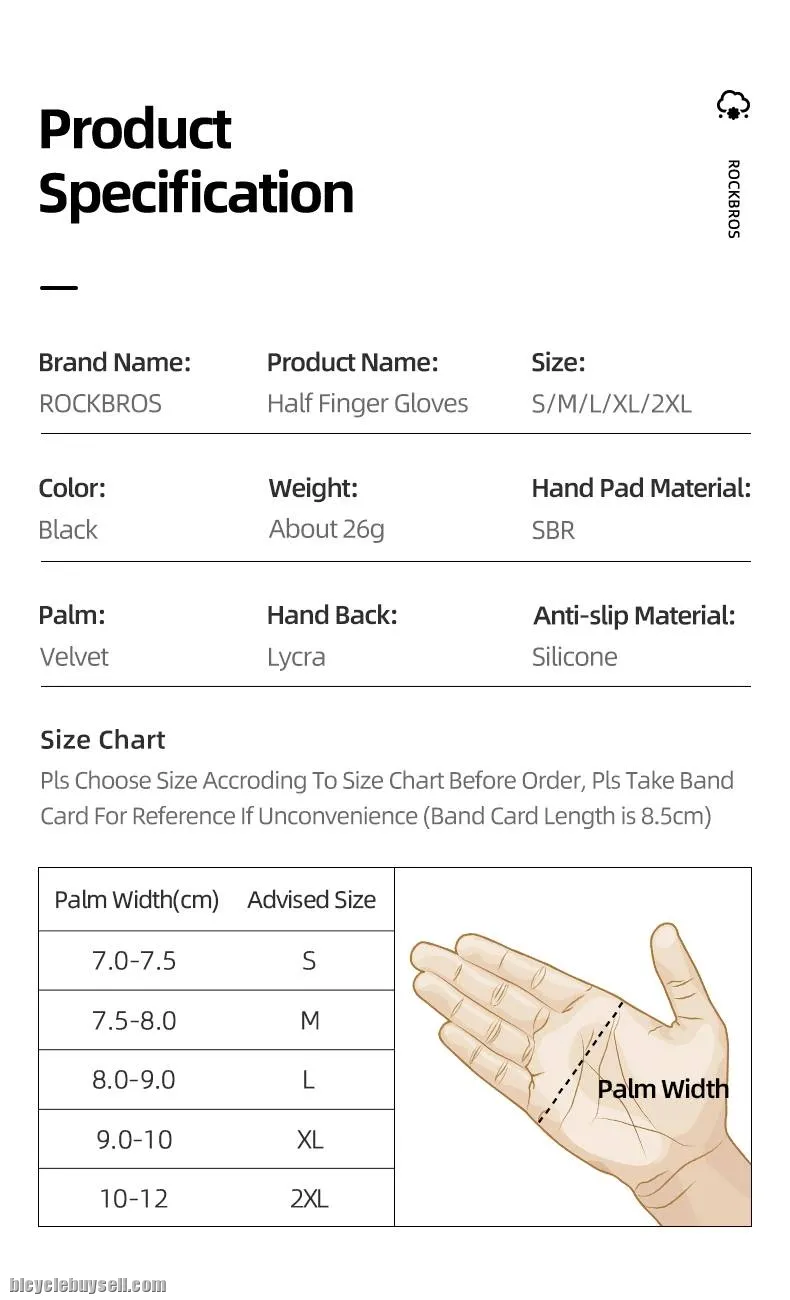 ROCKBROS Cycling Gloves Autumn Spring MTB Bike Gloves SBR Pad Half Finger
