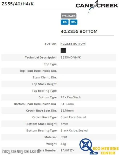 CANE CREEK 40-Series Zero Stack ZS55/40/H4 BAA0737K Bottom Headset