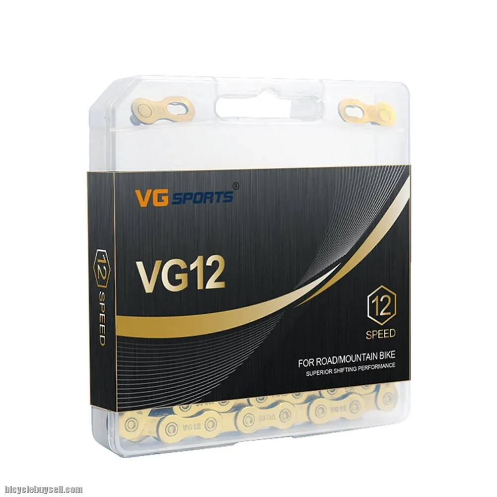 VG Sports Bicycle Chain 12 Speed 126 Links MTB Road Bike Half Hollow Chain Silver GOLD