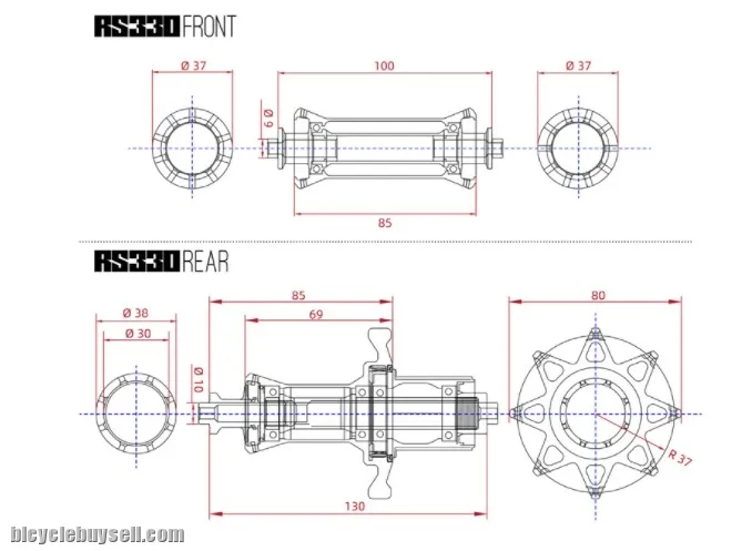 KOOZER RS330 Hubs Aluminum 2+4 Bearing 72HD Front 20 Hole Rear 24 Hole Hub Set