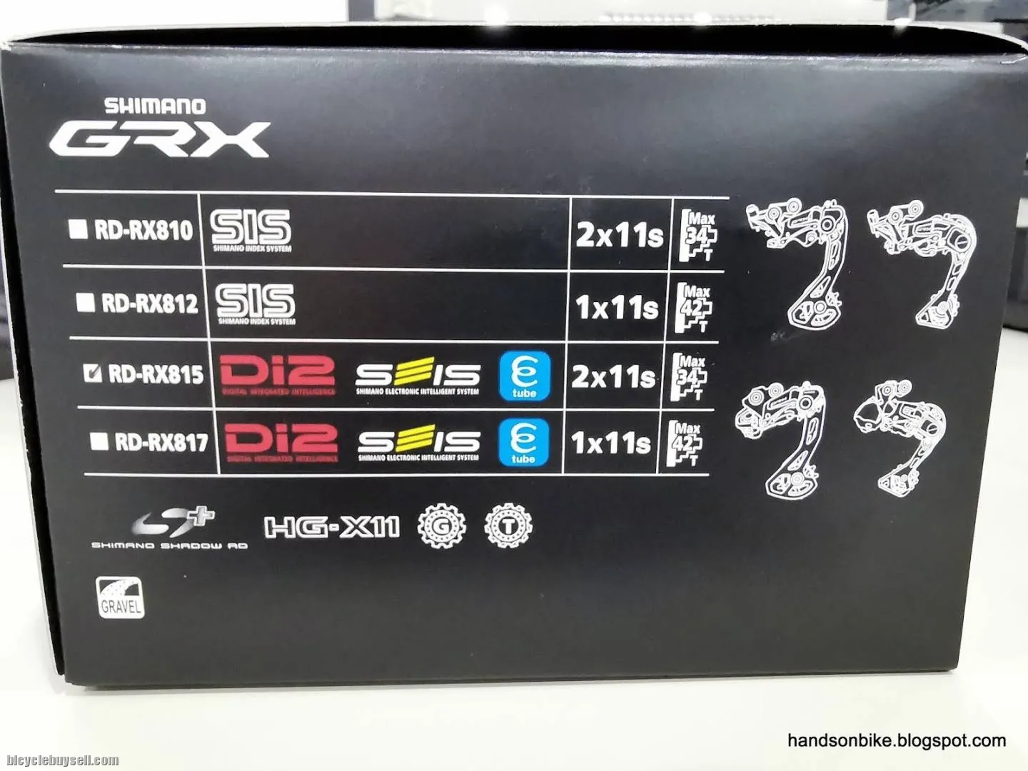 Shimano GRX Di2 RD-RX815-GS / RD-RX817-GS Shadow RD+ Rear Derailleur 11-Speed - Medium