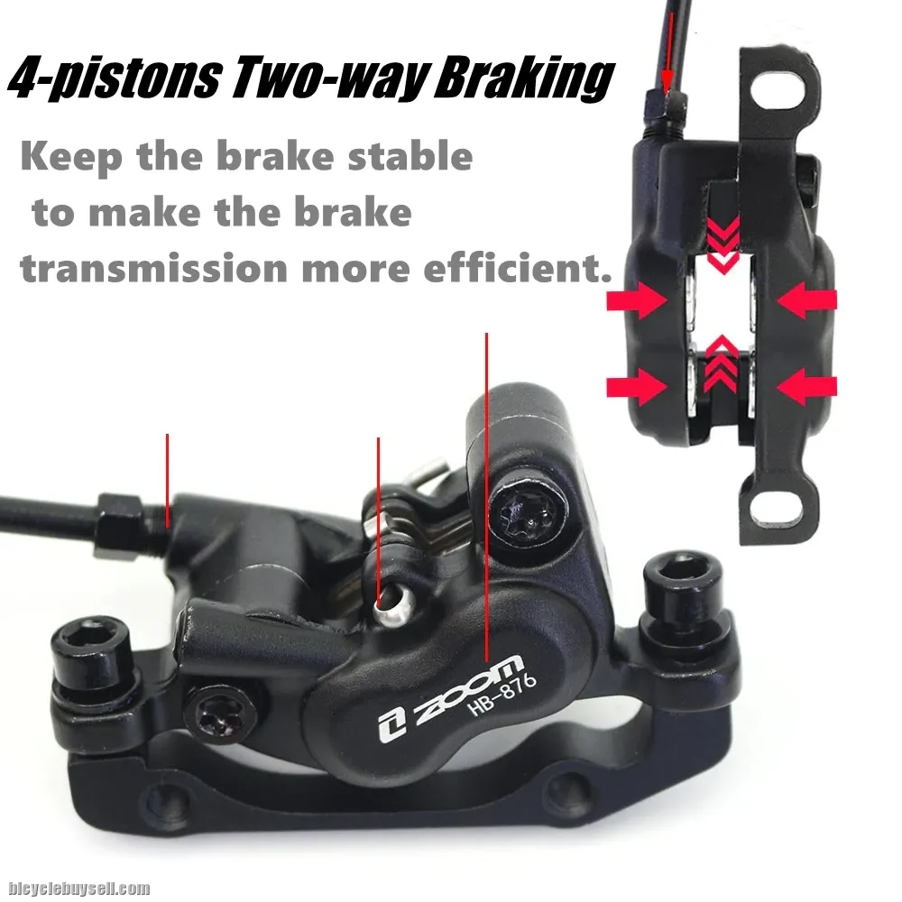 ZOOM HB876 Mountain Bike Hydraulic Disc Brake Four-Pistons Internal Routing 800/1400mm MTB Oil