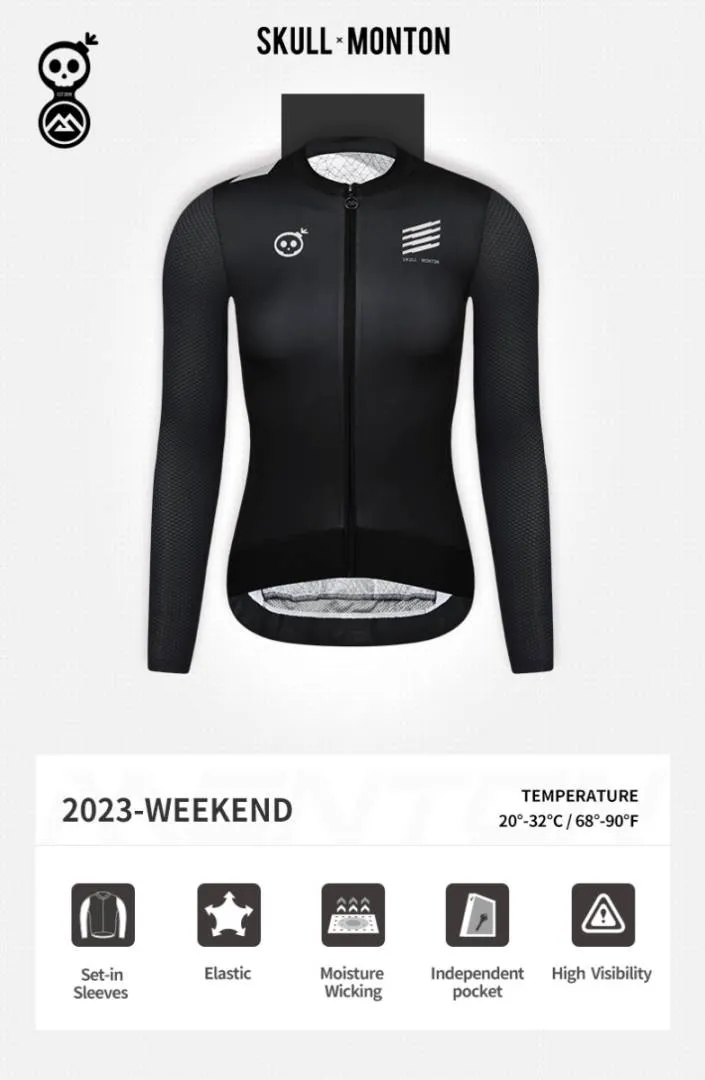 SKULL MONTON WOMENS LONG SLEEVE CYCLING JERSEY WEEKEND III BLACK