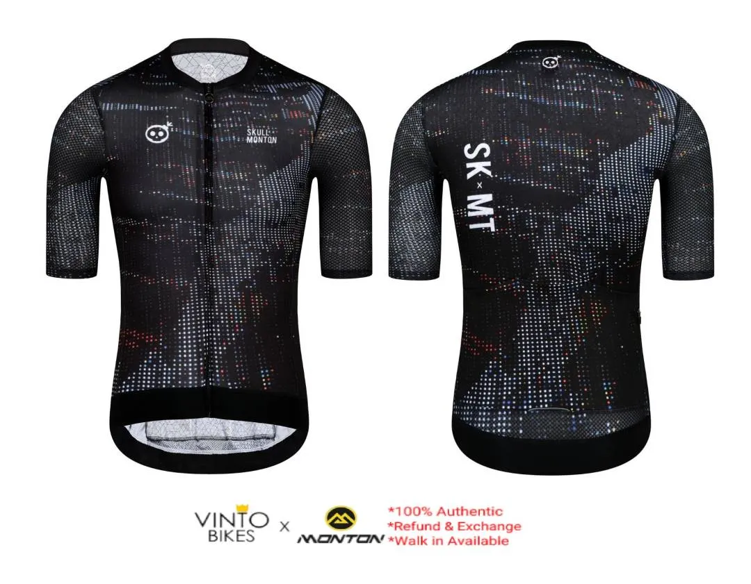SKULL MONTON MENS SHORT SLEEVE CYCLING JERSEY MIDNIGHTNEON