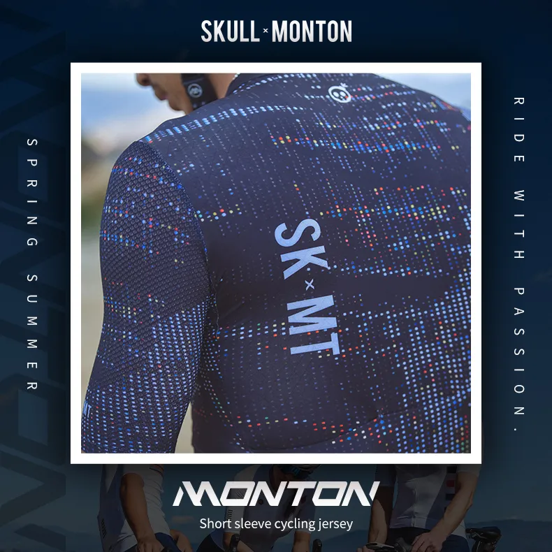 SKULL MONTON MENS SHORT SLEEVE CYCLING JERSEY MIDNIGHTNEON