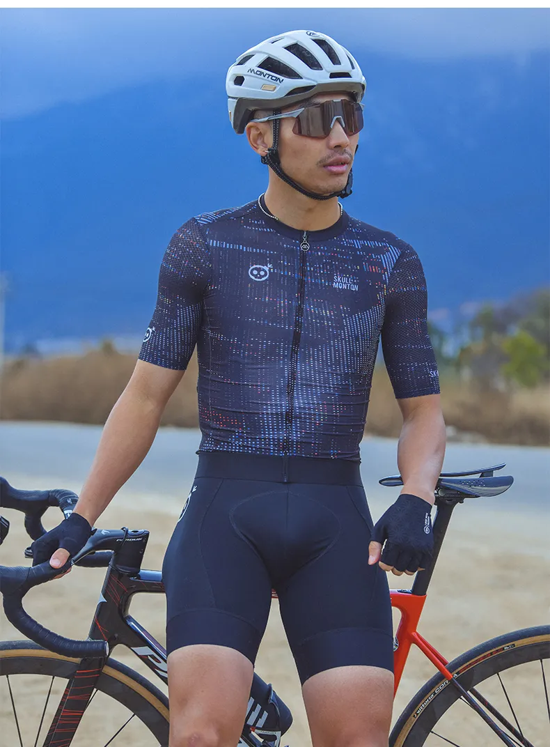 SKULL MONTON MENS SHORT SLEEVE CYCLING JERSEY MIDNIGHTNEON